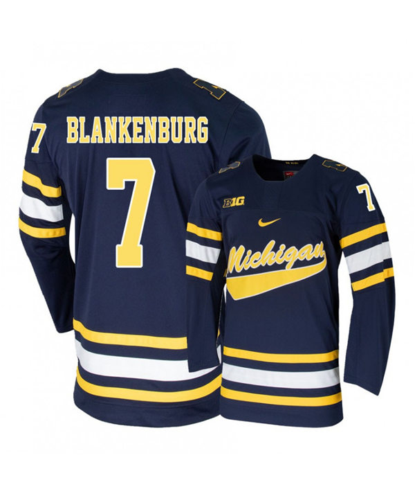 Mens Michigan Wolverines #7 Nick Blankenburg Stitched Nike Navy Hockey Jerseys