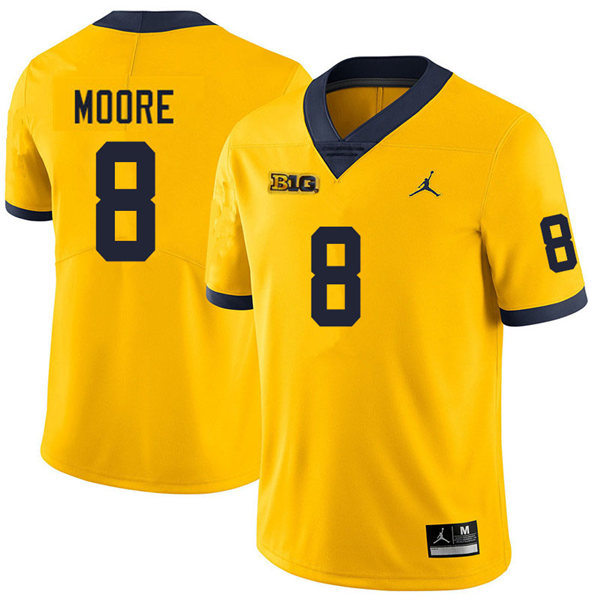 Mens Michigan Wolverines #8 Derrick Moore Maize College Football Game Jersey