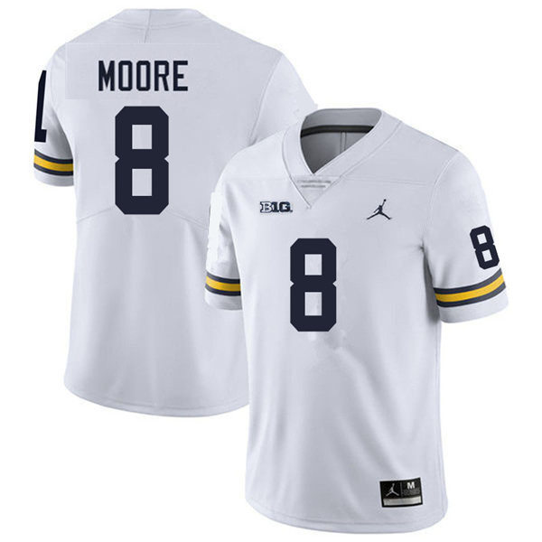 Mens Michigan Wolverines #8 Derrick Moore White College Football Game Jersey