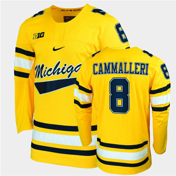 Mens Michigan Wolverines #8 Mike Cammaller Nike Maize College Hockey Game Jerseys