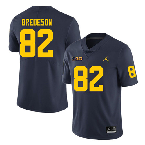 Mens Michigan Wolverines #82 Max Bredeson Navy College Football Game Jersey