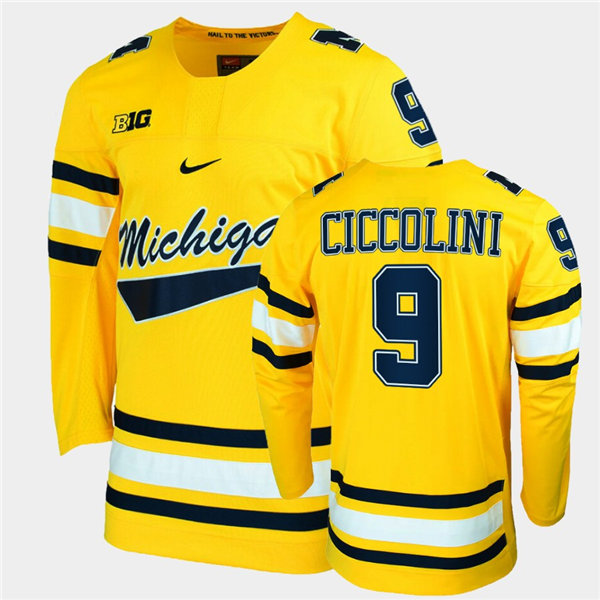 Mens Michigan Wolverines #9 Brendan Morrison Nike Maize College Hockey Game Jersey