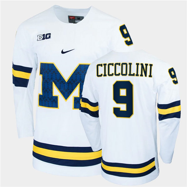 Mens Michigan Wolverines #9 Brendan Morrison Nike White Big M College Hockey Game Jersey
