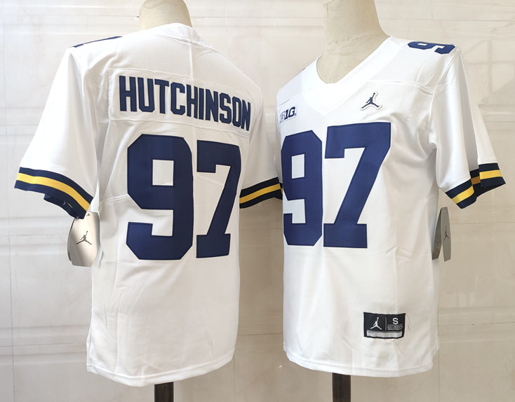Mens Michigan Wolverines #97 Aidan Hutchinson Jordan Brand White College Football Game Jersey