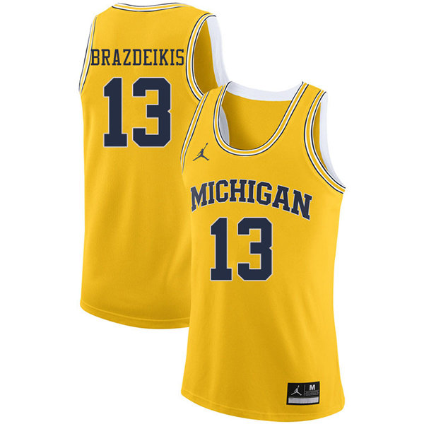 Mens Michigan Wolverines 13 Ignas Brazdeikis Maize Jordan Brand College Basketball Game Jersey