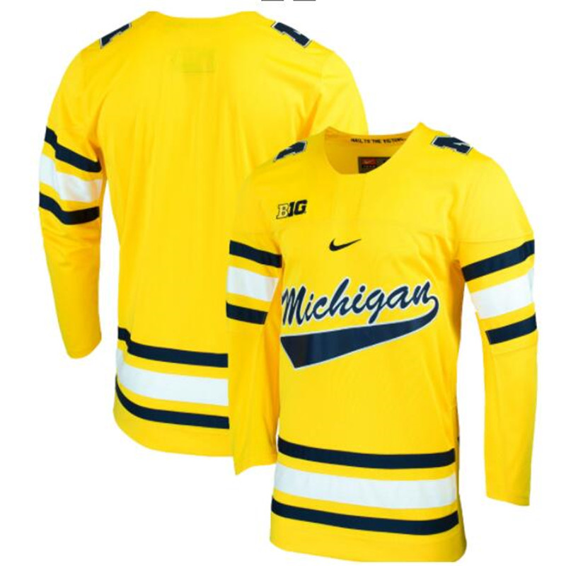 Mens Michigan Wolverines Blank Stitched Nike Gold Hockey Team Jersey
