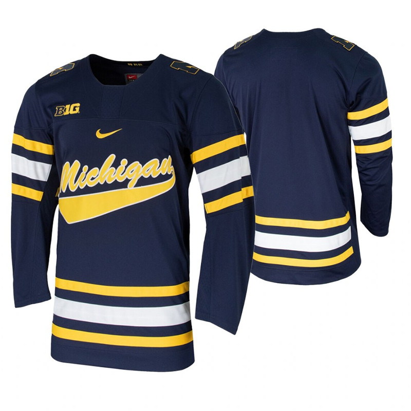 Mens Michigan Wolverines Blank Stitched Nike Navy Hockey Team Jersey