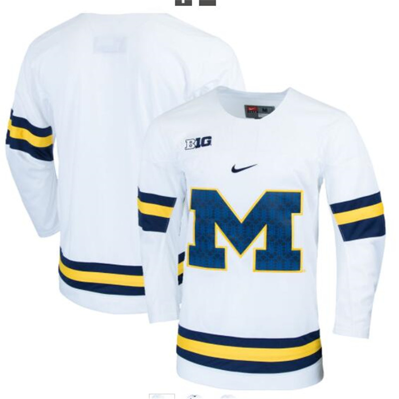 Mens Michigan Wolverines Blank Stitched Nike White Hockey Team Jersey