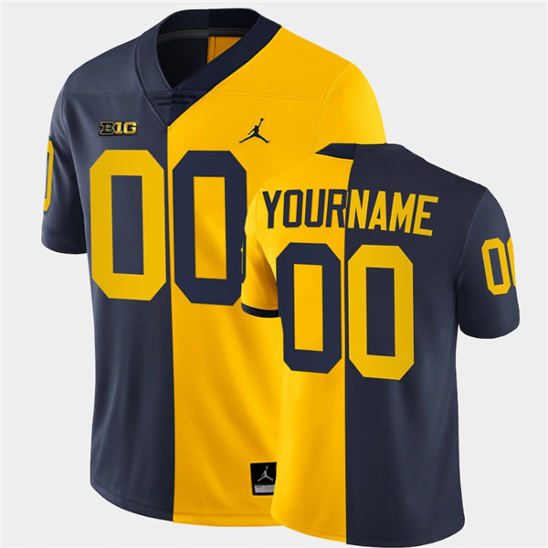 Mens Michigan Wolverines Custom Navy Maize Split Two Tone Football Jersey