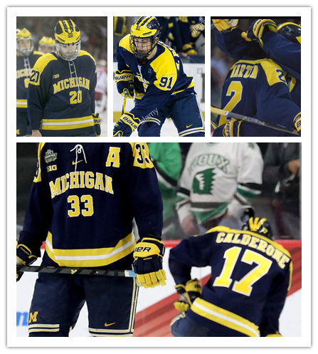 Mens Michigan Wolverines Custom Quinn Hughes Tyler Motte DYLAN LARKIN Zach Werenski Cameron York Owen Power Nike Navy jerseys