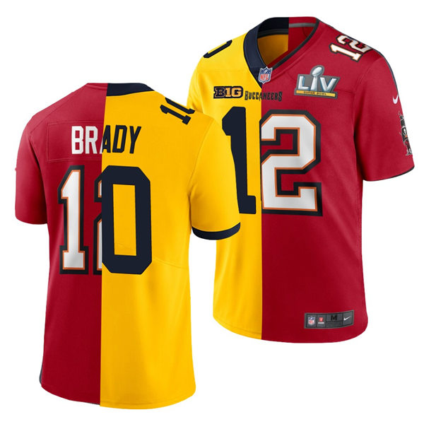 Mens Michigan Wolverines Tampa Bay Buccaneers Mix #12 Tom Brady Nike Maize Red Split Two Tone Edition Honorary Alumni Jersey