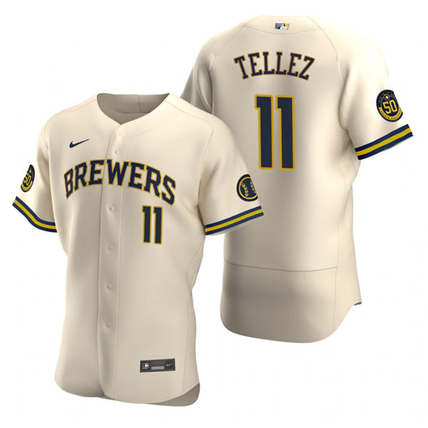 Mens Milwaukee Brewers #11 Rowdy Tellez Nike Cream Home FlexBase Jersey
