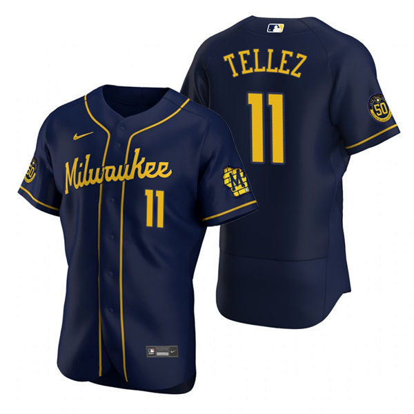 Mens Milwaukee Brewers #11 Rowdy Tellez Nike Navy Alternate FlexBase Jersey