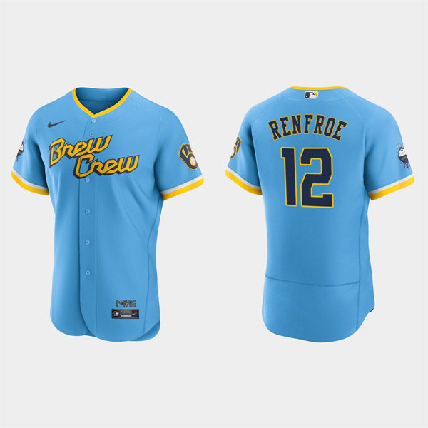 Mens Milwaukee Brewers #12 Hunter Renfroe 2022 City Connect Jersey Powder Blue