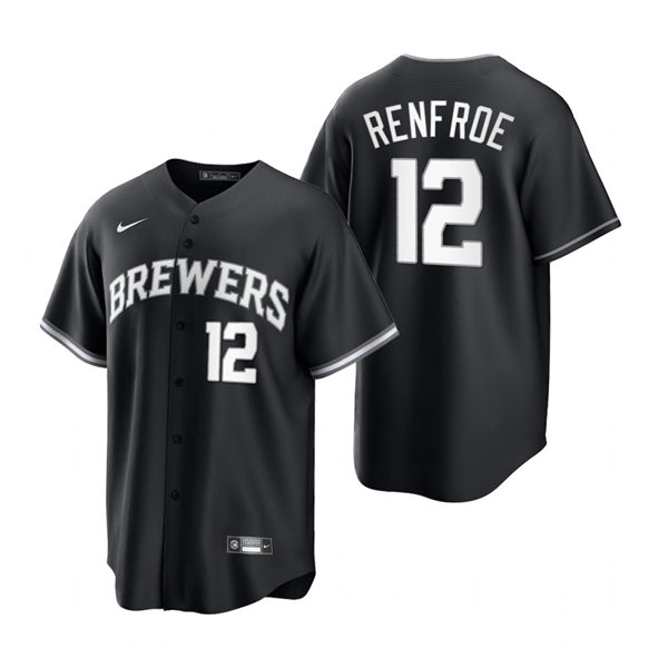 Mens Milwaukee Brewers #12 Hunter Renfroe Nike 2022 Black Collection Jersey
