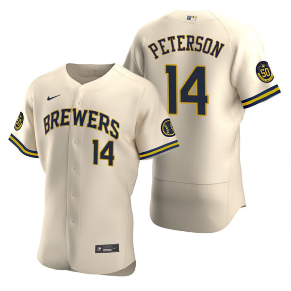 Mens Milwaukee Brewers #14 Jace Peterson Nike Cream Home FlexBase Jersey