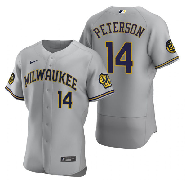 Mens Milwaukee Brewers #14 Jace Peterson Nike Gray Road FlexBase Jersey