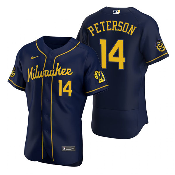 Mens Milwaukee Brewers #14 Jace Peterson Nike Navy Alternate FlexBase Jersey