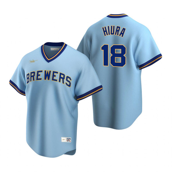 Mens Milwaukee Brewers #18 Keston Hiura Nike Powder Blue Cooperstown Collection Jersey