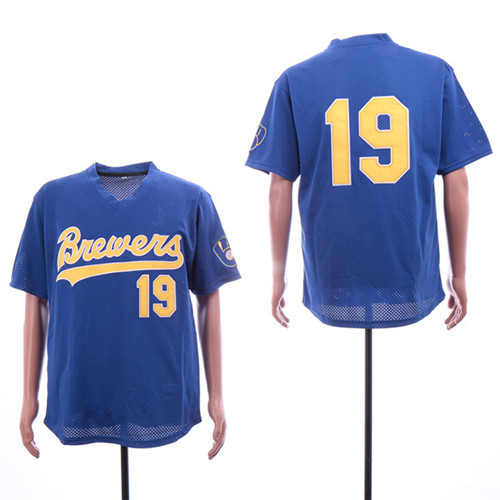 Mens Milwaukee Brewers #19 Robin Yount Mesh Batting Practice Blue Throwback Jersey