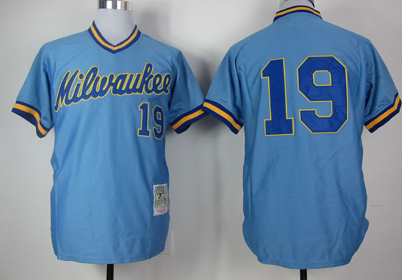 Mens Milwaukee Brewers #19 Robin Yount Royal Pullover Throwback Jersey