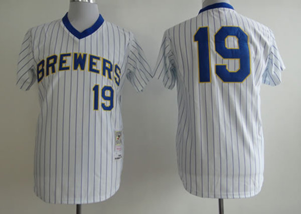 Mens Milwaukee Brewers #19 Robin Yount White Pullover Throwback Jersey