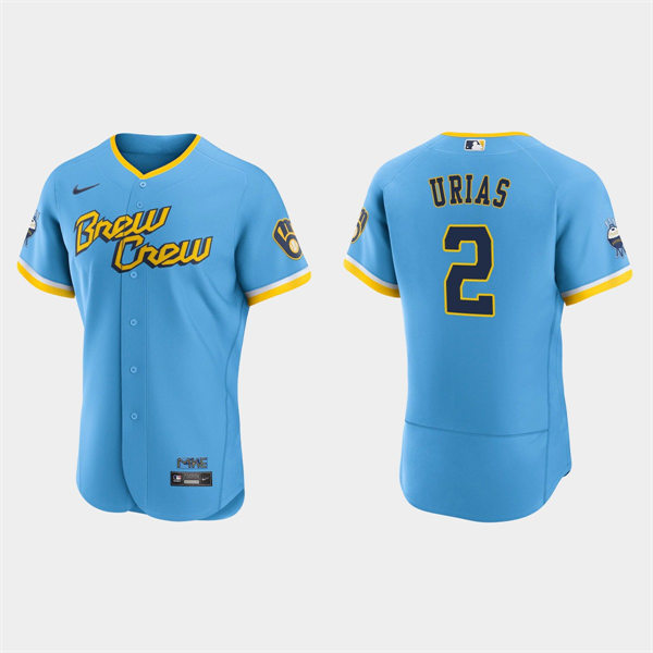 Mens Milwaukee Brewers #2 Luis Urias 2022 City Connect Jersey Powder Blue