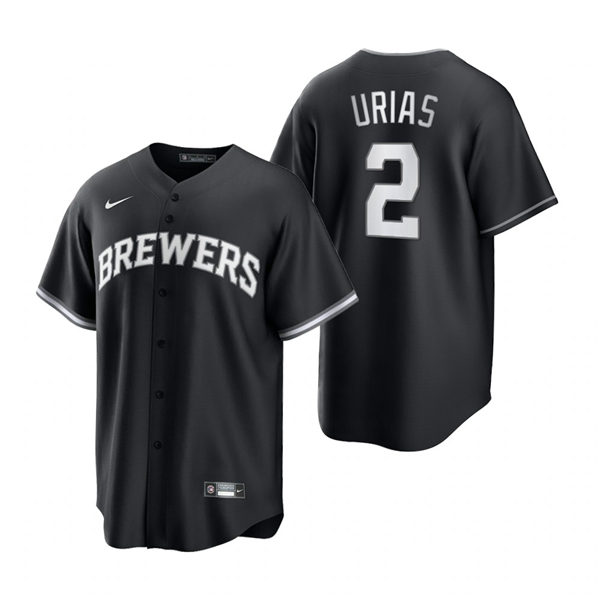 Mens Milwaukee Brewers #2 Luis UriasNike 2021 Black Stitched Fashion Jersey