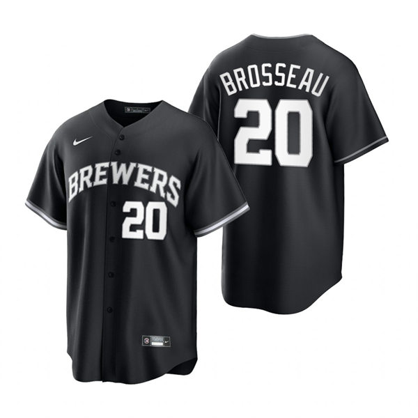 Mens Milwaukee Brewers #20 Mike Brosseau Nike 2022 Black Collection Jersey