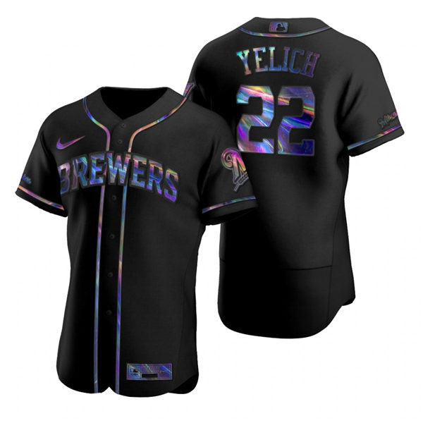 Mens Milwaukee Brewers #22 Christian Yelich Nike Black Holographic Golden Edition Jersey