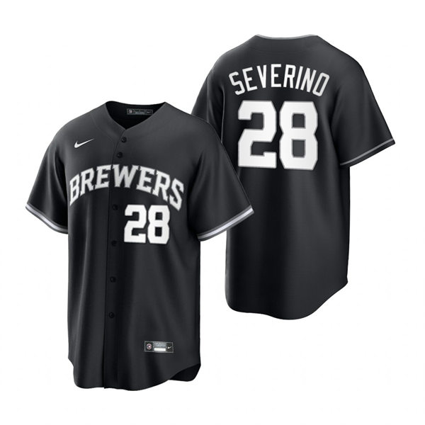 Mens Milwaukee Brewers #28 Pedro Severino Nike 2022 Black Collection Jersey
