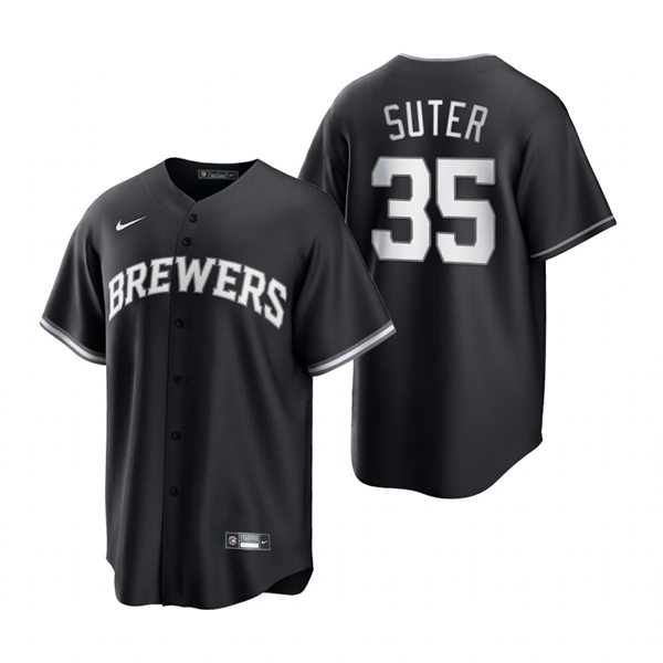 Mens Milwaukee Brewers #35 Brent Suter Nike 2022 Black Collection Jersey