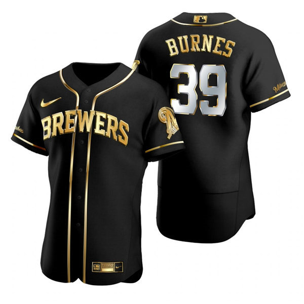 Mens Milwaukee Brewers #39 Corbin Burnes Nike Black Gold Edition Jersey