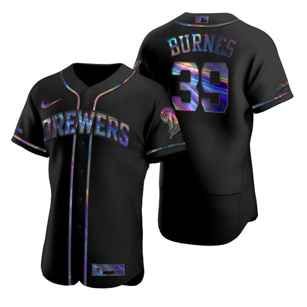 Mens Milwaukee Brewers #39 Corbin Burnes Nike Black Holographic Golden Edition Jersey