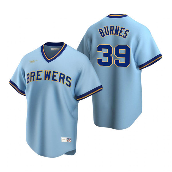Mens Milwaukee Brewers #39 Corbin Burnes Nike Powder Blue Cooperstown Collection Jersey