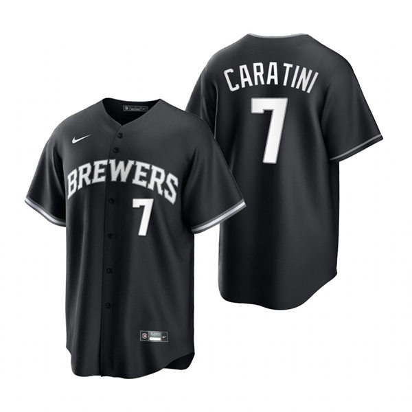 Mens Milwaukee Brewers #7 Victor Caratini Nike 2022 Black Collection Jersey
