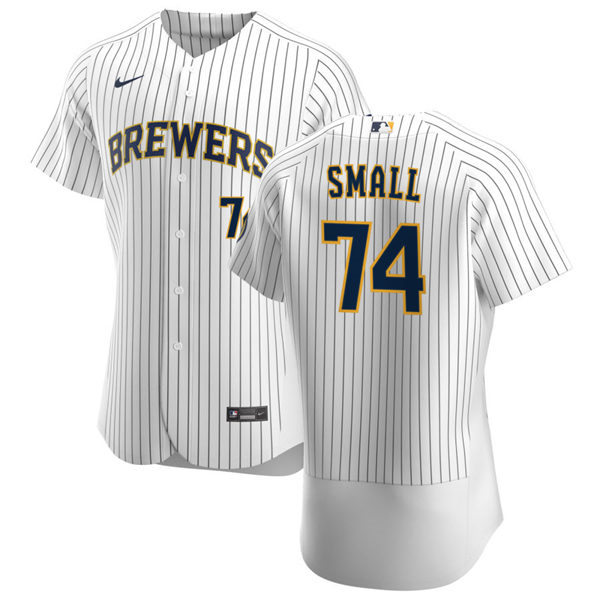 Mens Milwaukee Brewers #74 Ethan Small Nike White Pinstripe Alternate FlexBase Jersey