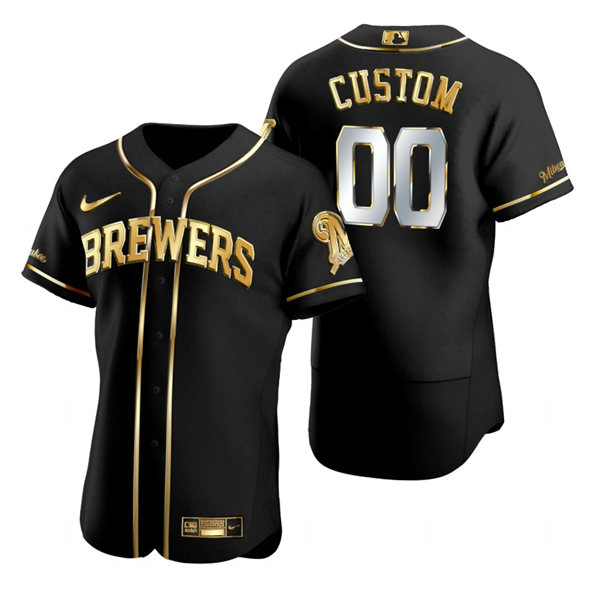 Mens Milwaukee Brewers Custom Paul Molitor Hank Aaron Don Sutton Rollie Fingers Nike Black Gold Edition Jersey