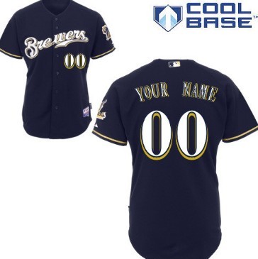 Mens Milwaukee Brewers Customized Navy Blue Jersey