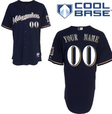 Mens Milwaukee Brewers Customized Navy Blue With Milwaukee Jersey