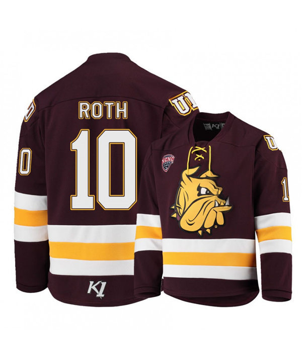 Mens Minnesota Duluth Bulldogs #10 Kobe Roth Under Armour Maroon College Hockey Jersey