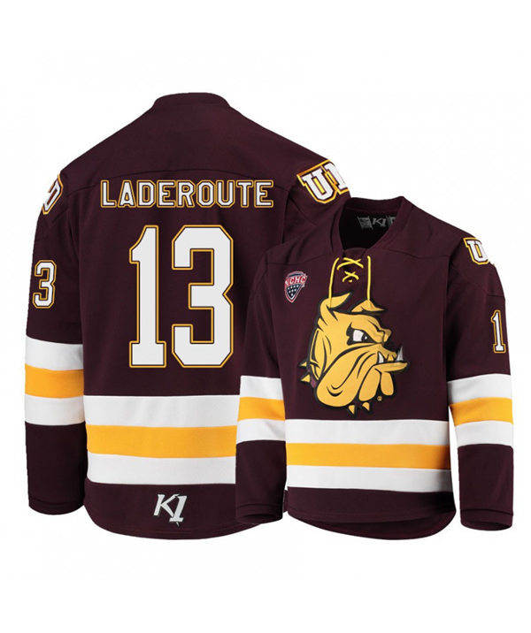 Mens Minnesota Duluth Bulldogs #13 Tanner Laderoute Under Armour Maroon College Hockey 