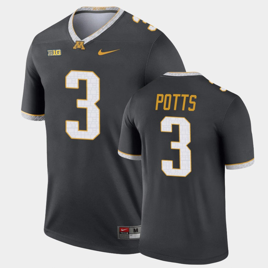 Mens Minnesota Golden Gophers #3 Treyson Potts Nike Gray Alternate Legend College Football Jersey