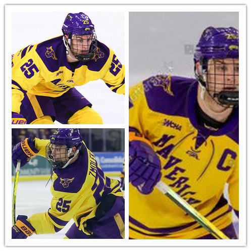 Mens Minnesota State Mavericks #25 Riese Zmolek Gemini Gold College Hockey Jersey