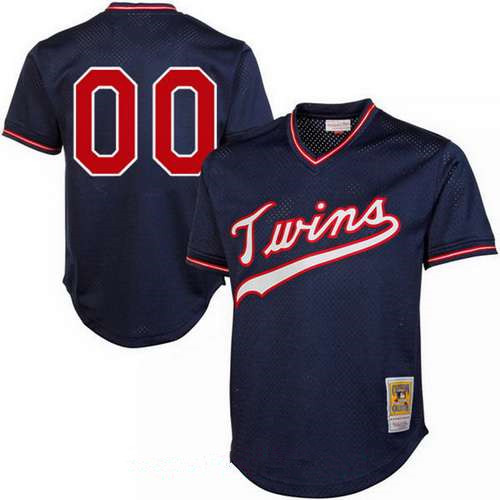 Mens Minnesota Twins Custom Navy Blue 1995 Mesh Batting Practice Throwback Majestic Cooperstown Collection Baseball Jersey