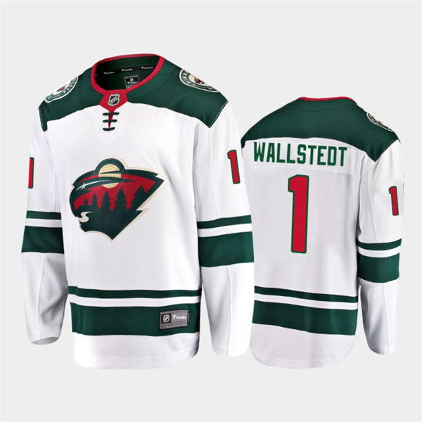Mens Minnesota Wild #1 Jesper Wallstedt Adidas Away White NHL Jersey Stitched