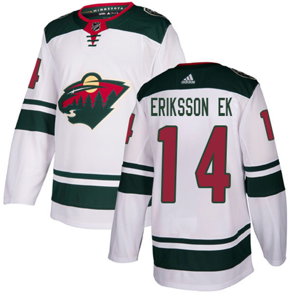 Mens Minnesota Wild #14 Joel Eriksson Ek Adidas Away White Stitched NHL Jersey Stitched