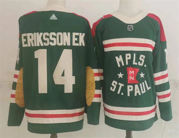 Mens Minnesota Wild #14 Joel Eriksson Ek Adidas Green 2022 Winter Classic State of Hockey Jersey Stitched