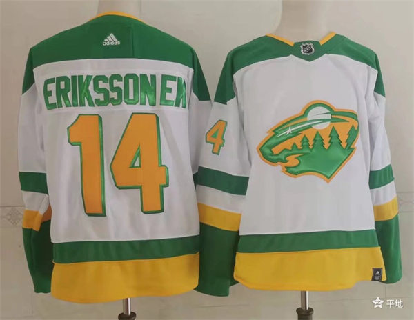 Mens Minnesota Wild #14 Joel Eriksson Ek Adidas White 2021 NHL Reverse Retro Jersey Stitched