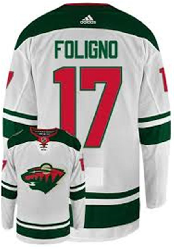 Mens Minnesota Wild #17 Marcus Foligno Adidas Away White Stitched NHL Jersey Stitched
